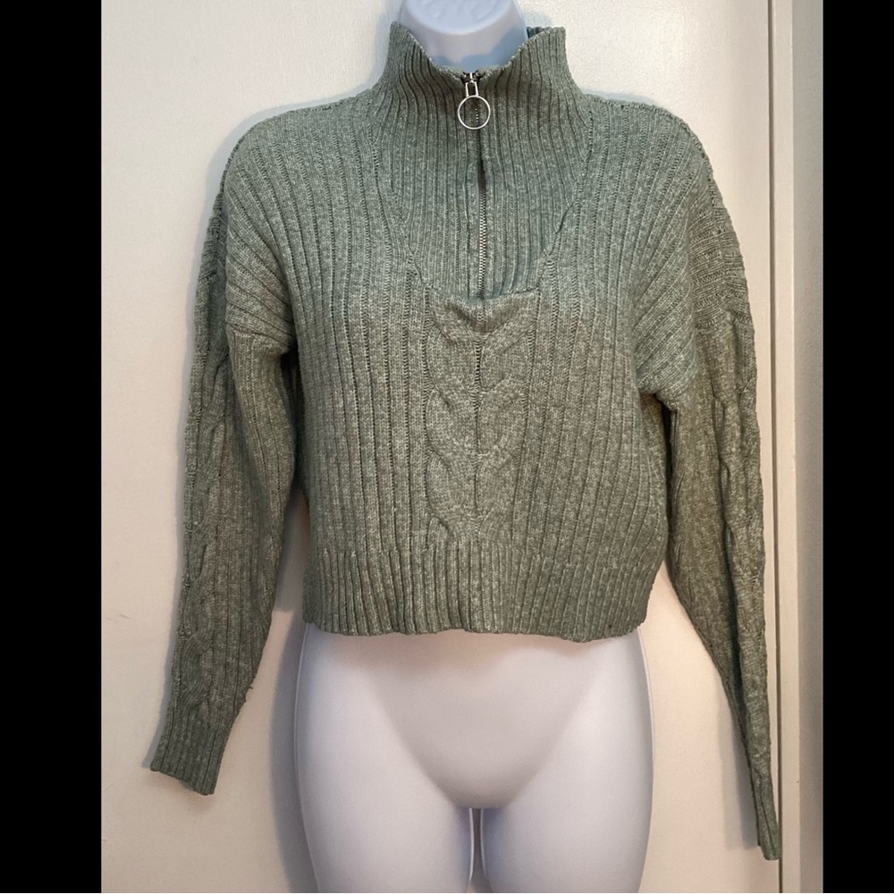 Green Ribbed Women's Sweater